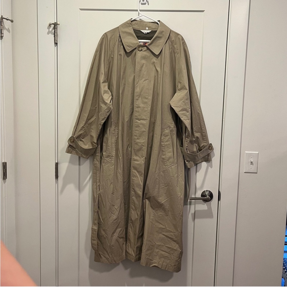 Vintage Baracuta Mens Khaki Trench Coat Tan Full Length Belted Overcoat Size M